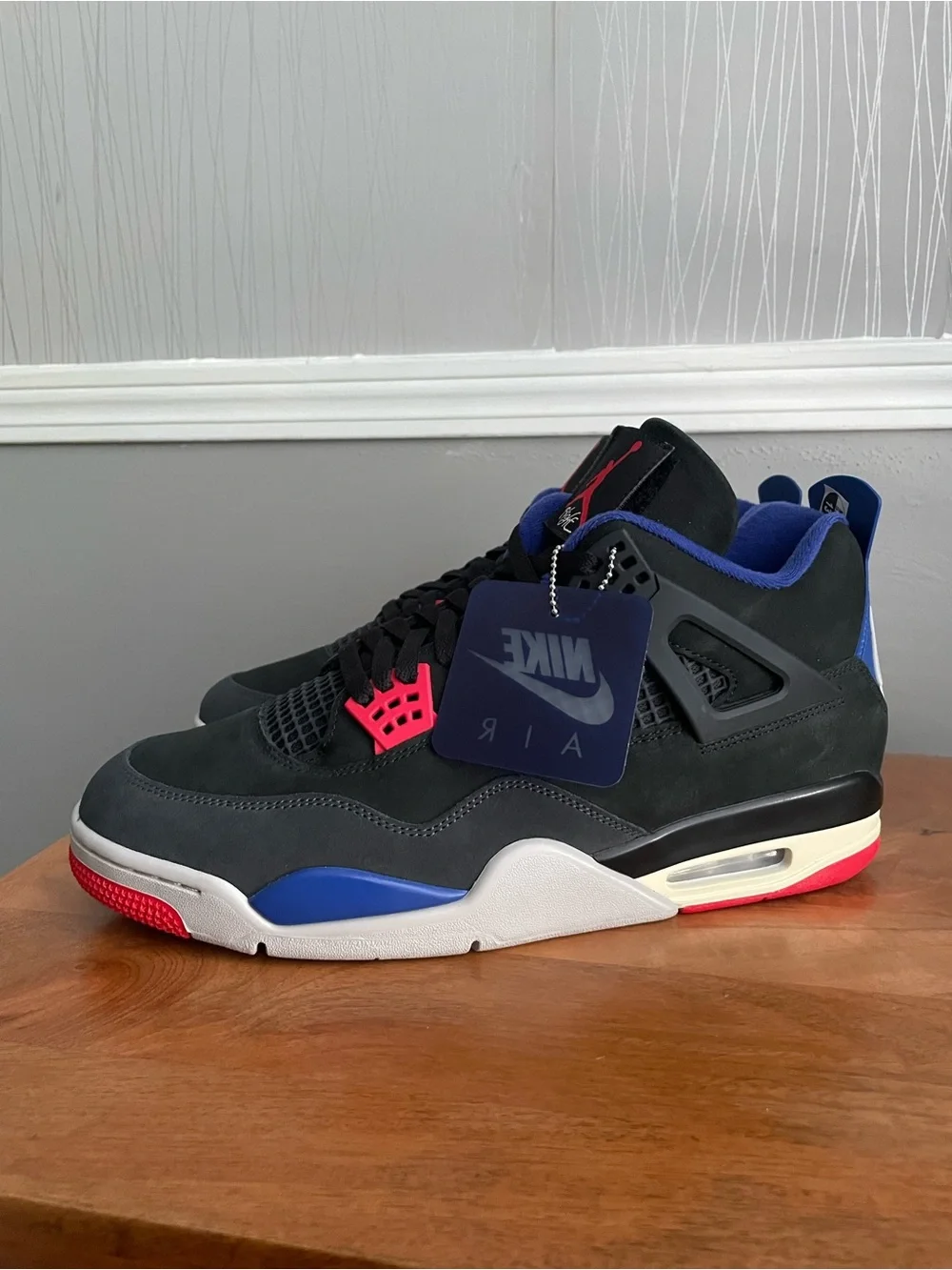 Nike Air Jordan 4 Retro Rare Air Black Fire Red Deep Royal Blue Men’s Size 13 FV